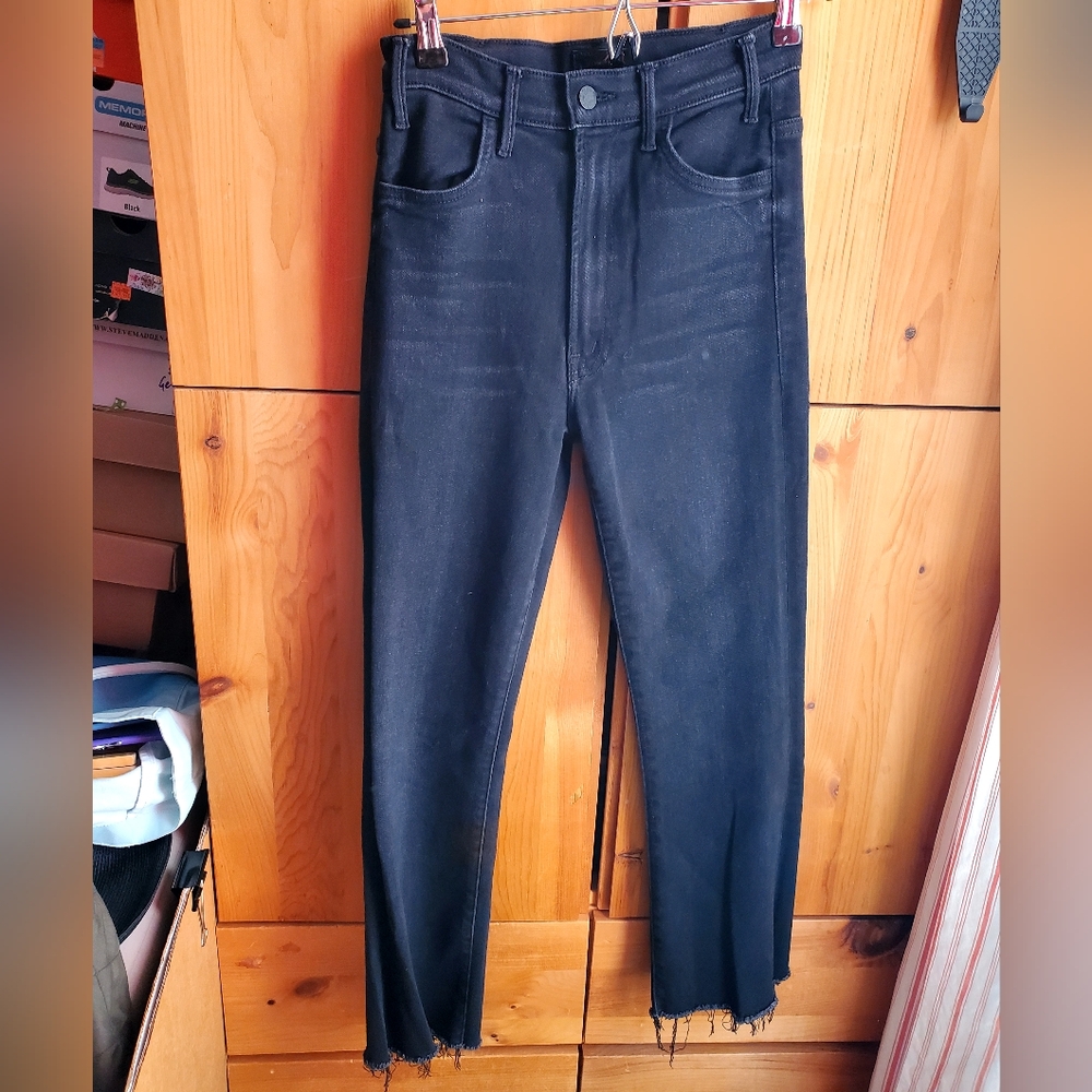 MOTHER The Hustler Ankle Fray Black Jeans Size 26